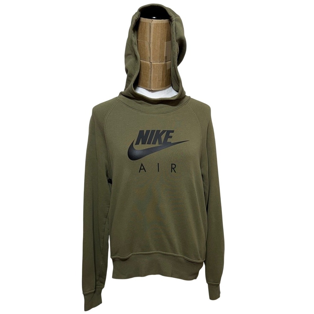Nike Air Hoodie Women Medium Green Spellout Scuba Neck Pullover Sweatshirt